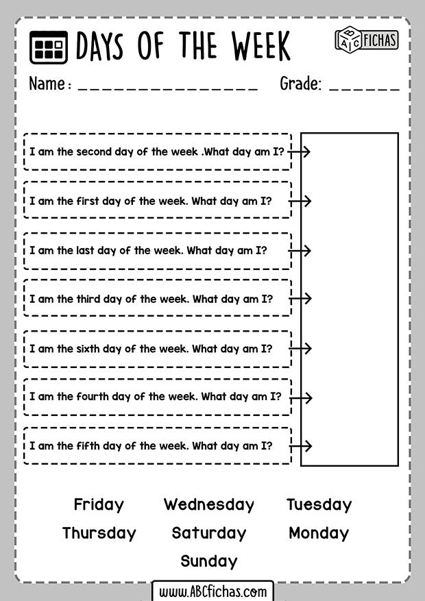 Aprender Dias De La Semana En Ingles ABC Fichas