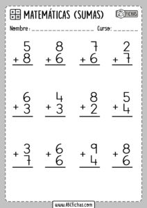 Fichas de Sumas de 2 digitos matematicas