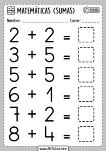 Fichas de Sumas para Primer grado