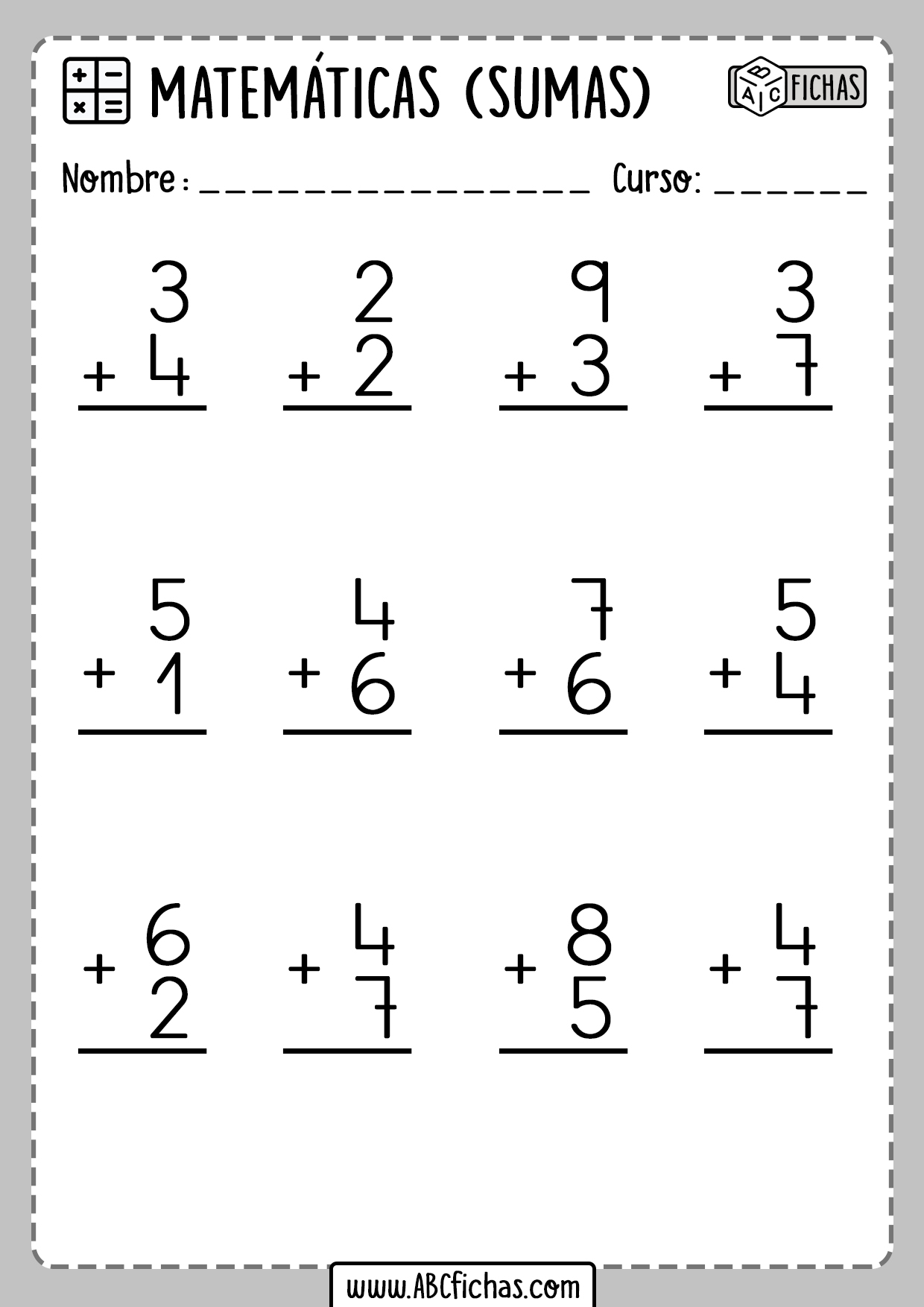 Sumas de 2 cifras Fichas de matematicas