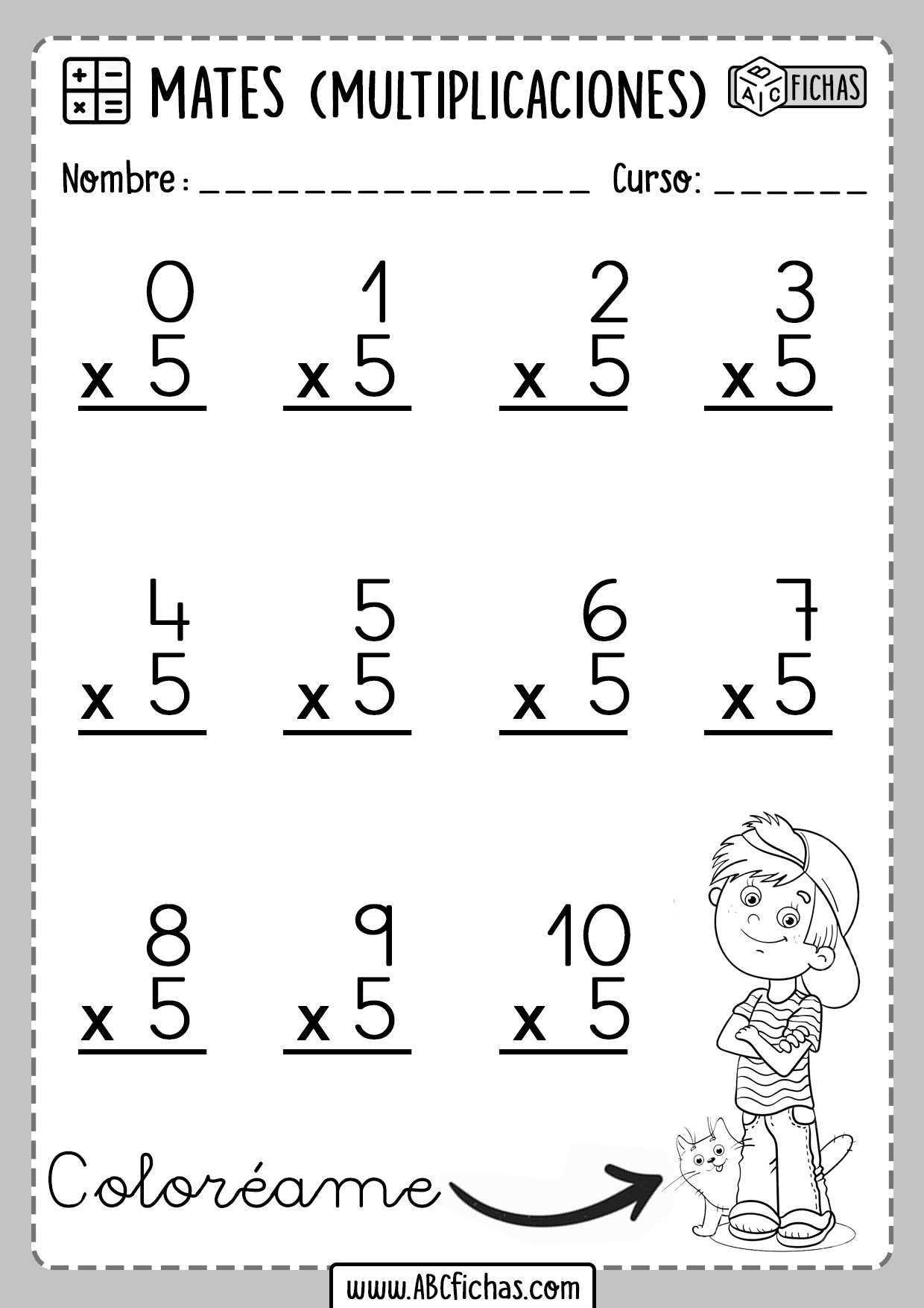 Ejercicios de Multiplicaciones Tabla del 5