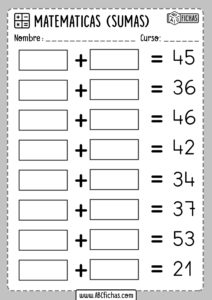 Ejericios y Operaciones de Sumas para Primaria