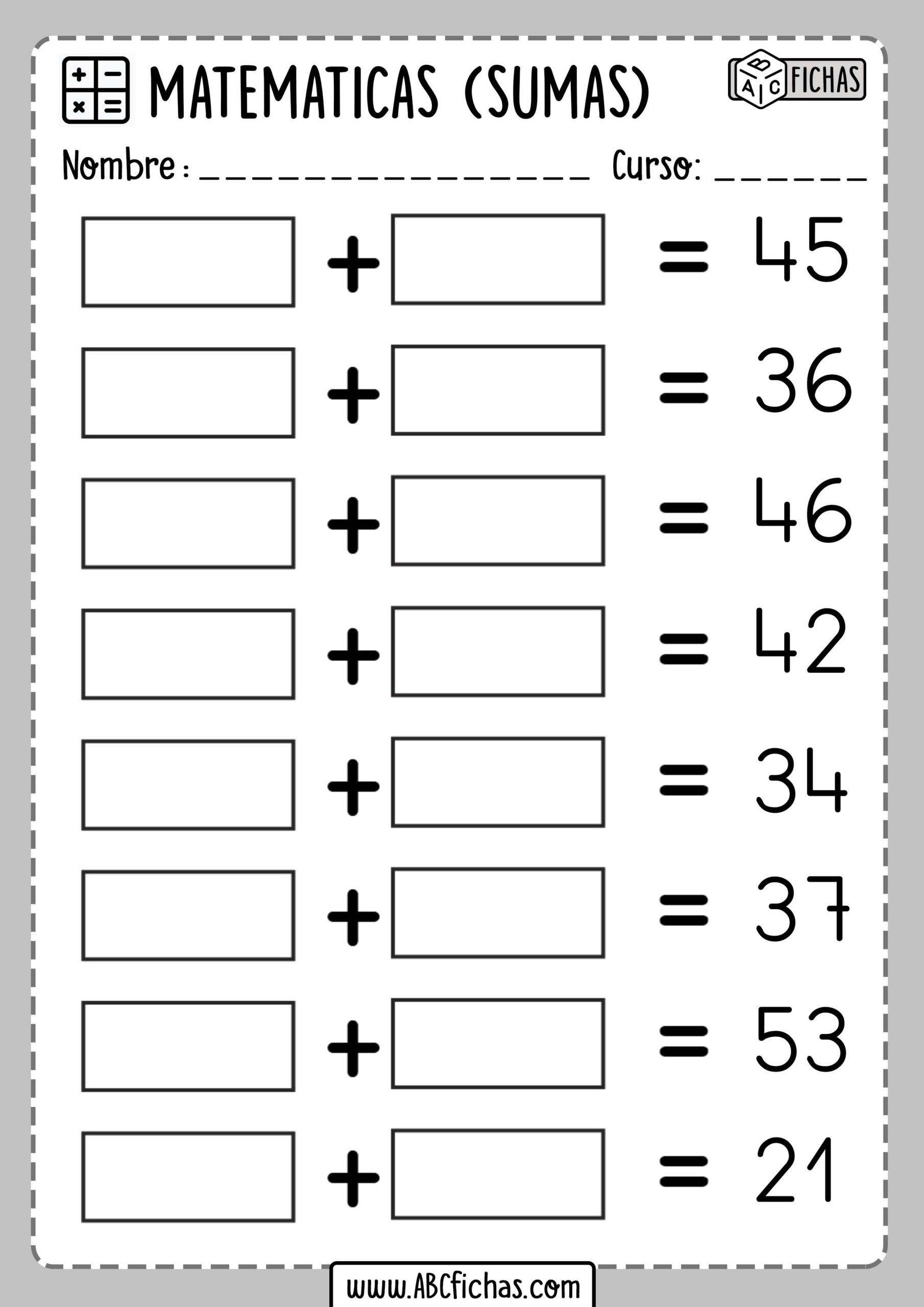 Ejericios y Operaciones de Sumas para Primaria