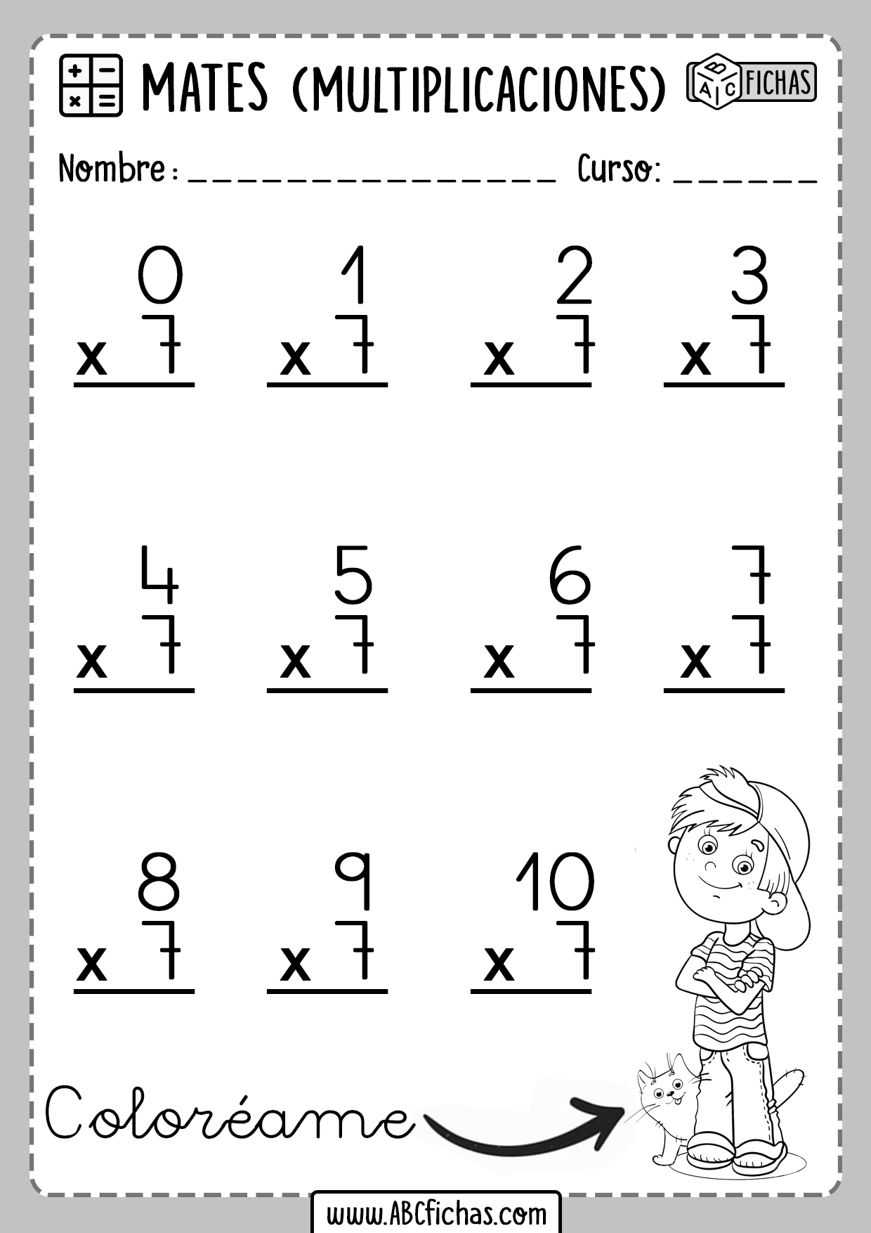 Fichas Tabla Del 7 Fichas de Multiplicaciones para Primaria | Tablas de Multiplicar