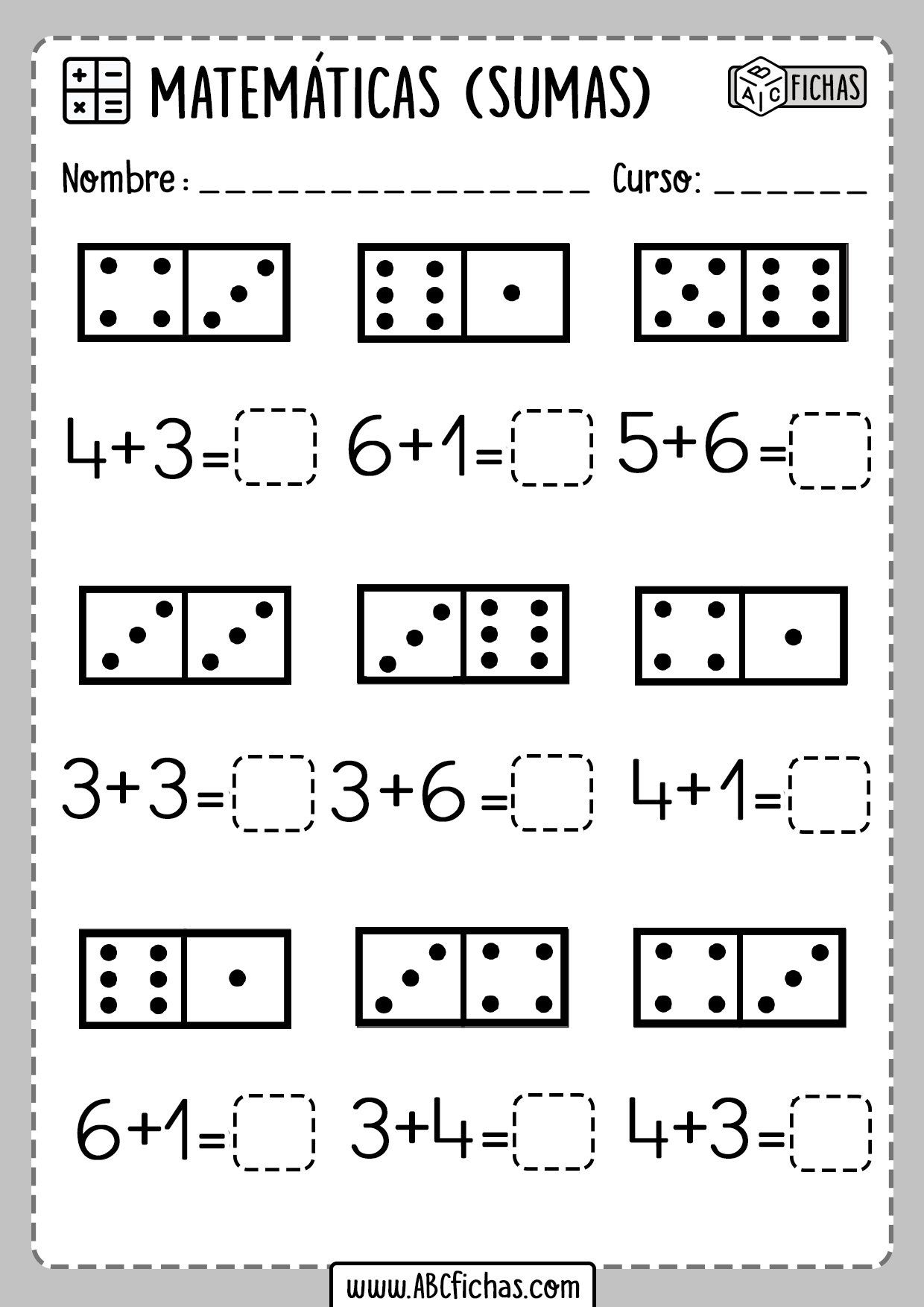 Fichas de Matemáticas para repasar sumas