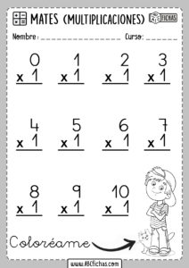 Fichas de Multiplicaciones Tabla del 1