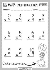 Fichas de Multiplicaciones Tabla del 9