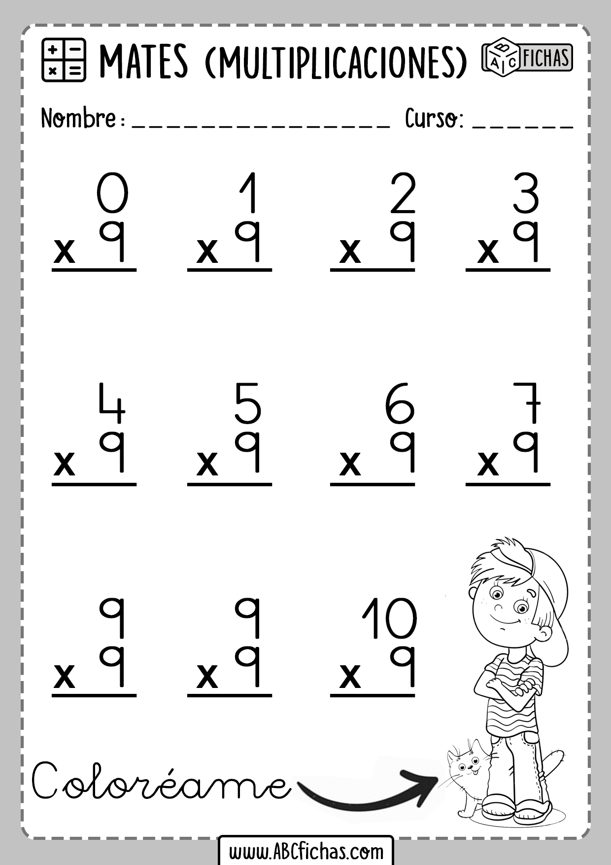 Ficha Tabla Del 9 Fichas de Multiplicaciones para Primaria | Tablas de Multiplicar