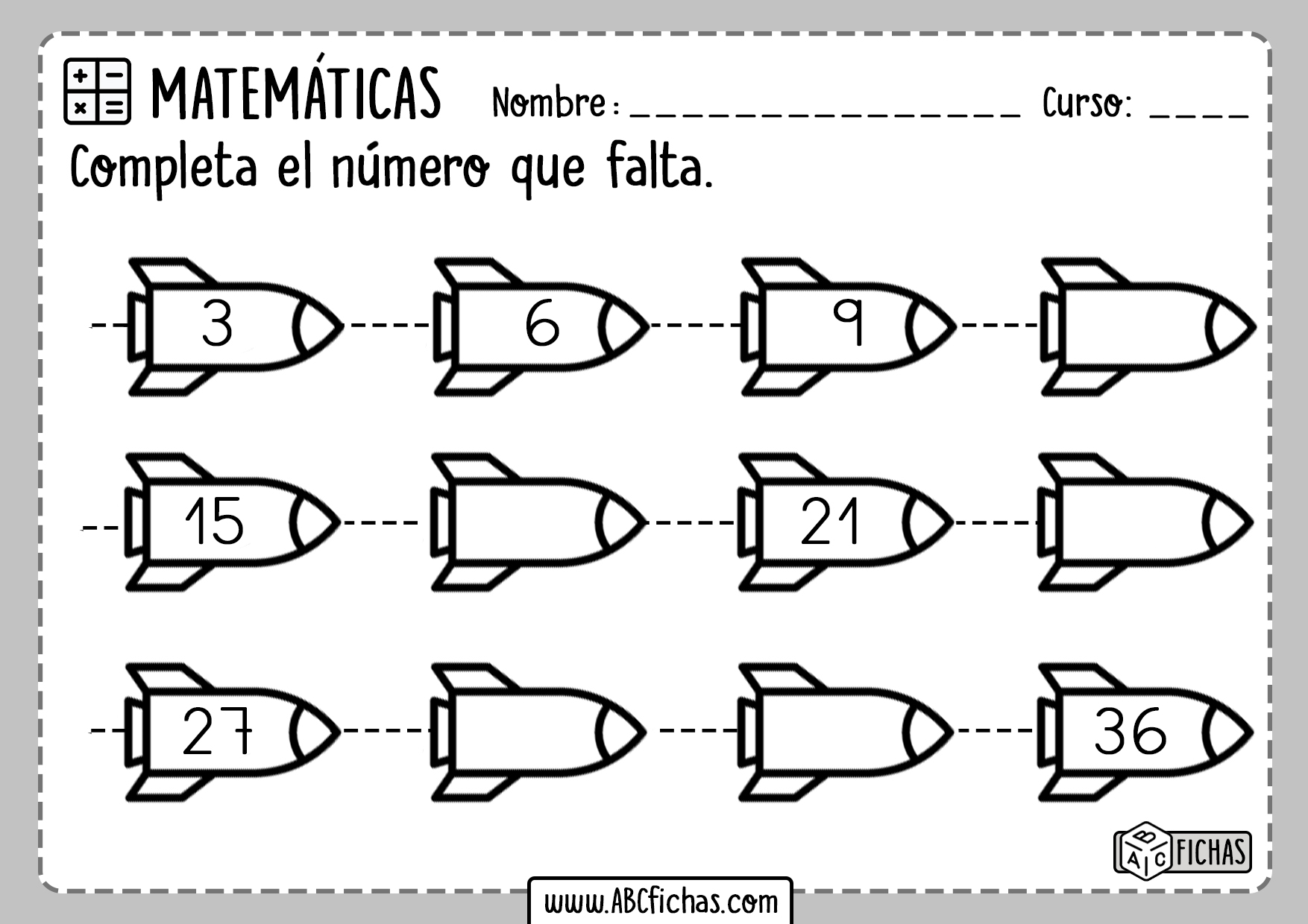 Fichas de Series Numericas Gratis para Niños