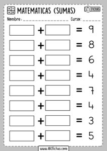 Fichas de Sumas Adivinar Sumandos