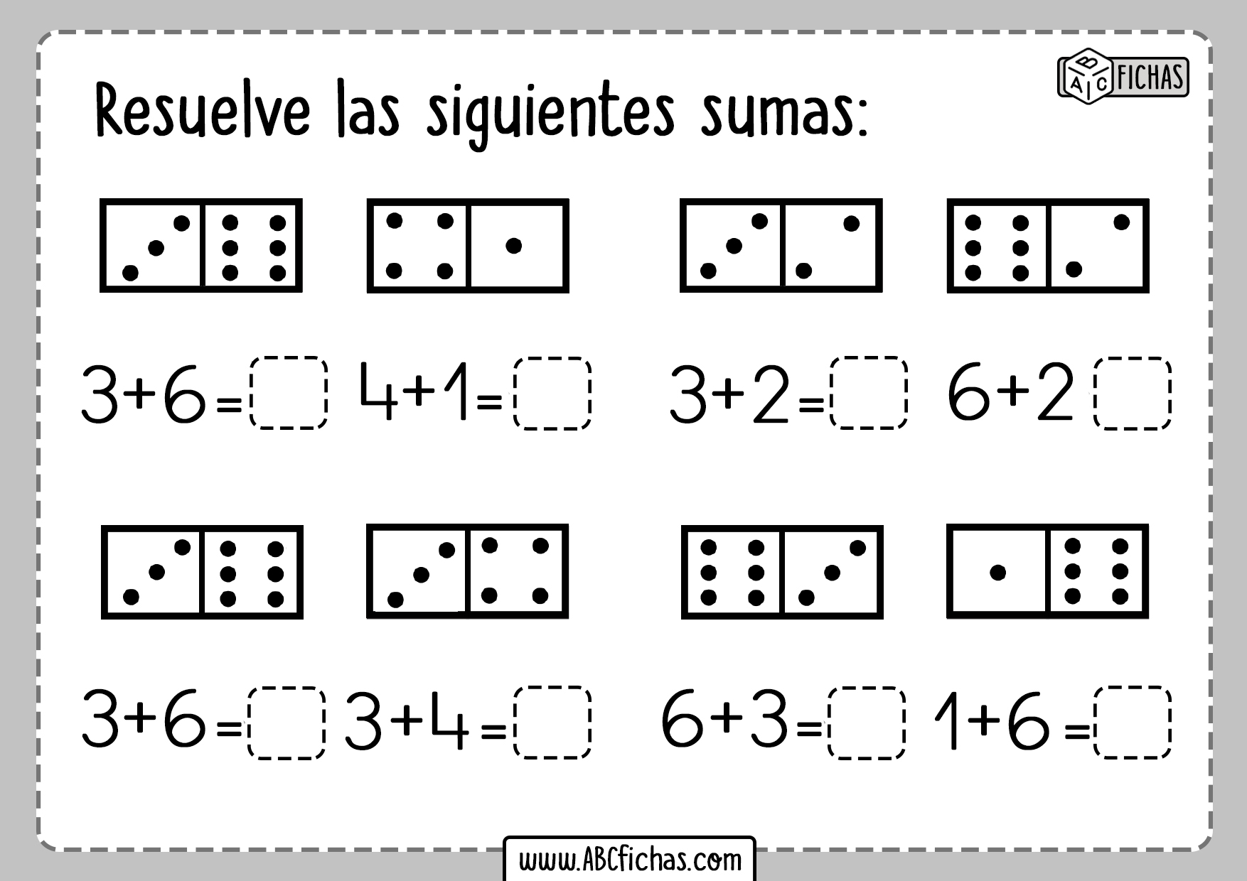 Fichas de Sumas Infantil para Imprimir