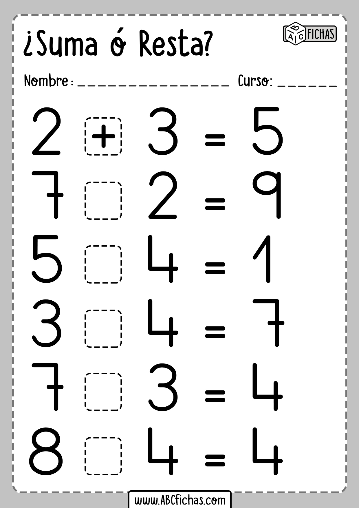 Fichas De Sumas Y Restas Para Niños Matemáticas