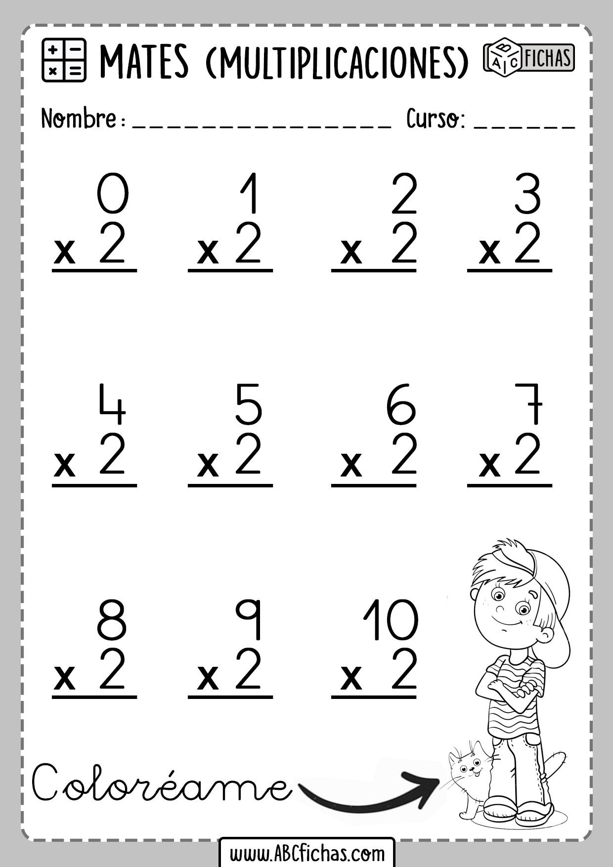 Ficha Tabla Del 2 Fichas de Multiplicaciones para Primaria | Tablas de Multiplicar