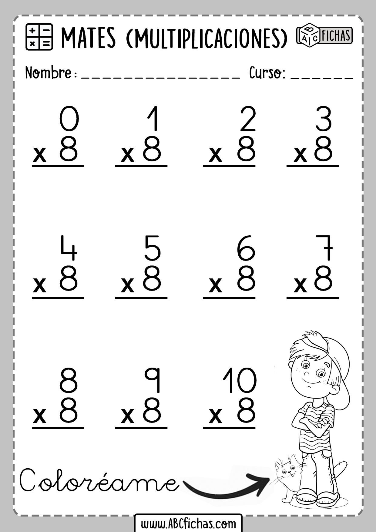 Multiplicaciones Tabla del 8