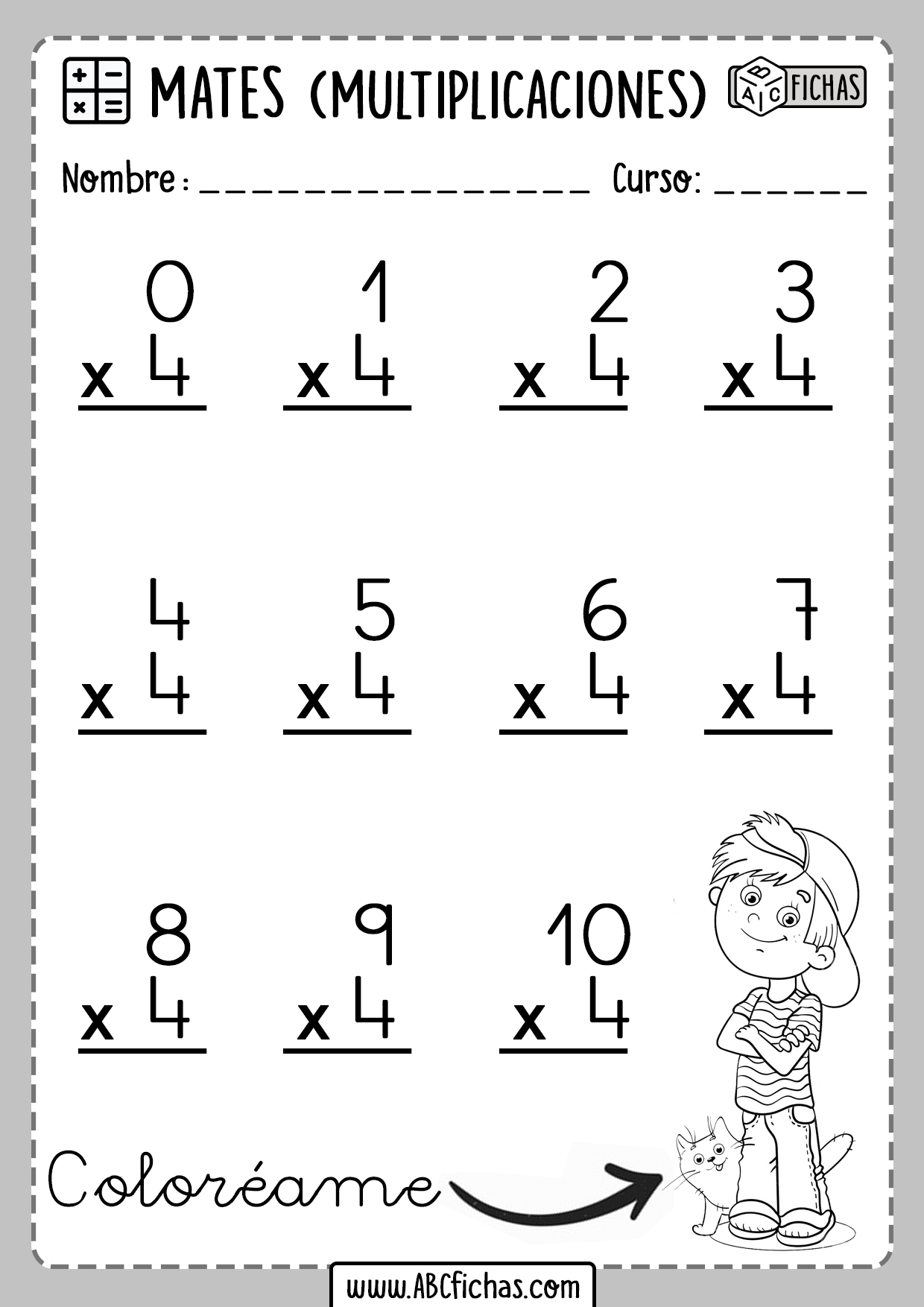 Ficha Tabla Del 4 Fichas de Multiplicaciones para Primaria | Tablas de Multiplicar