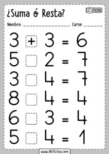 Sumas y restas para niños para imprimir