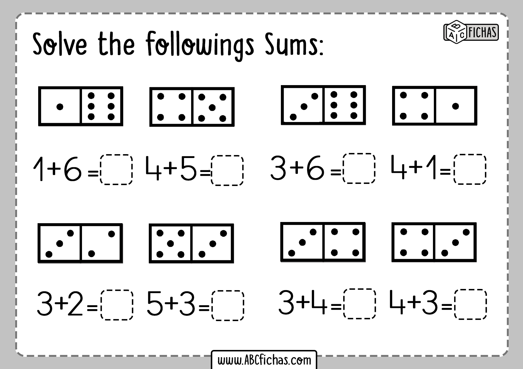 Printable domino math worksheet