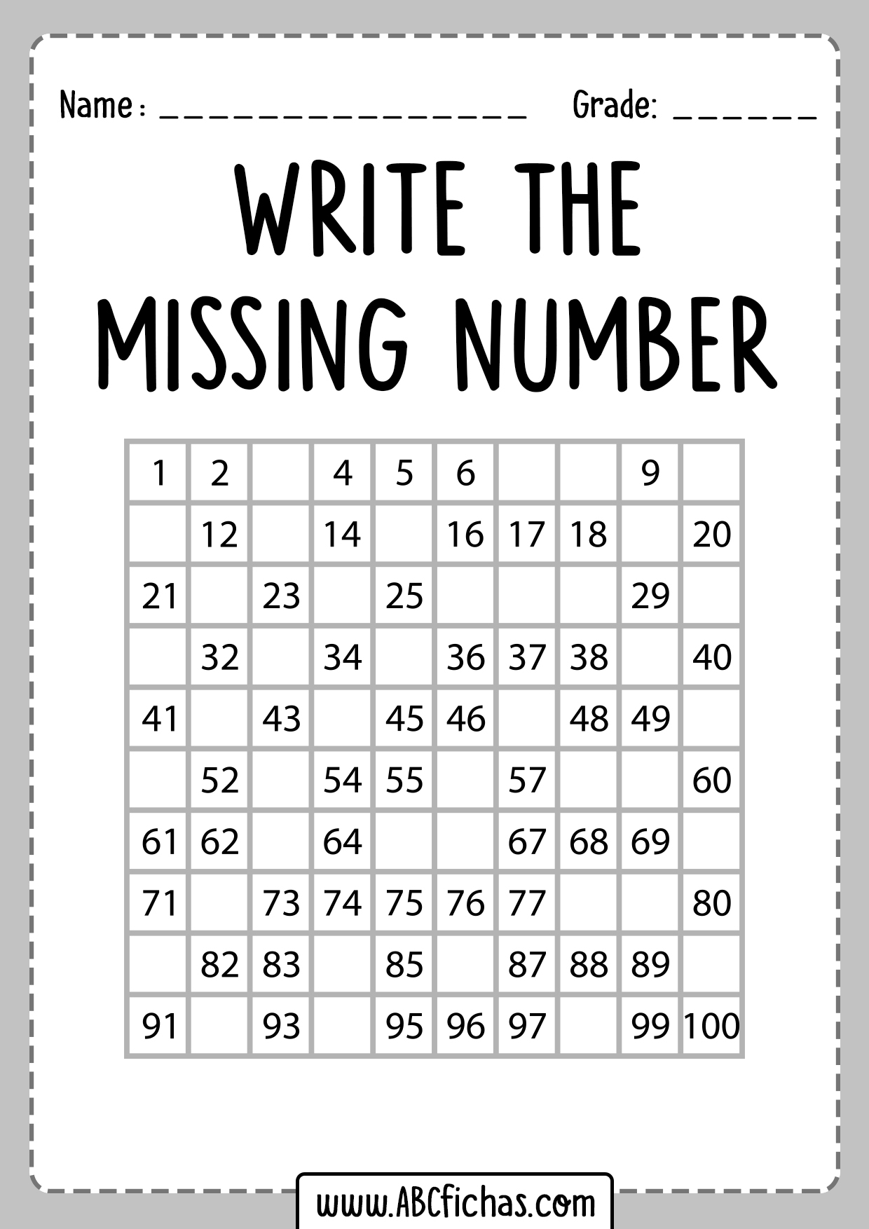 Printable write the missing number