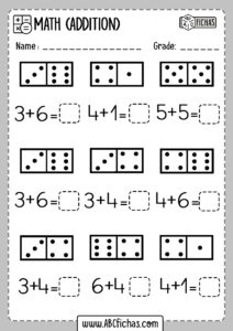 Printable kindergarten math worksheets domino addition
