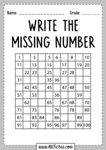 Write the missing number printable worksheet