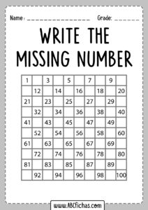 Write the missing number worksheets for first grade