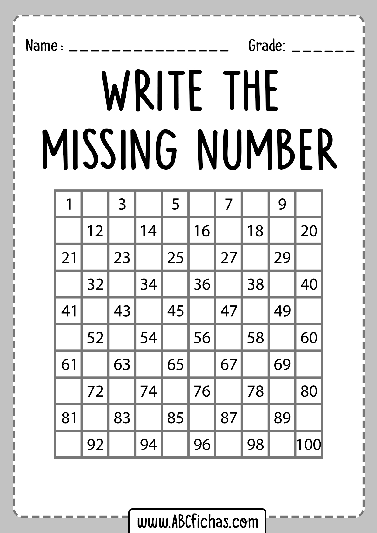 Write the missing number worksheets for first grade