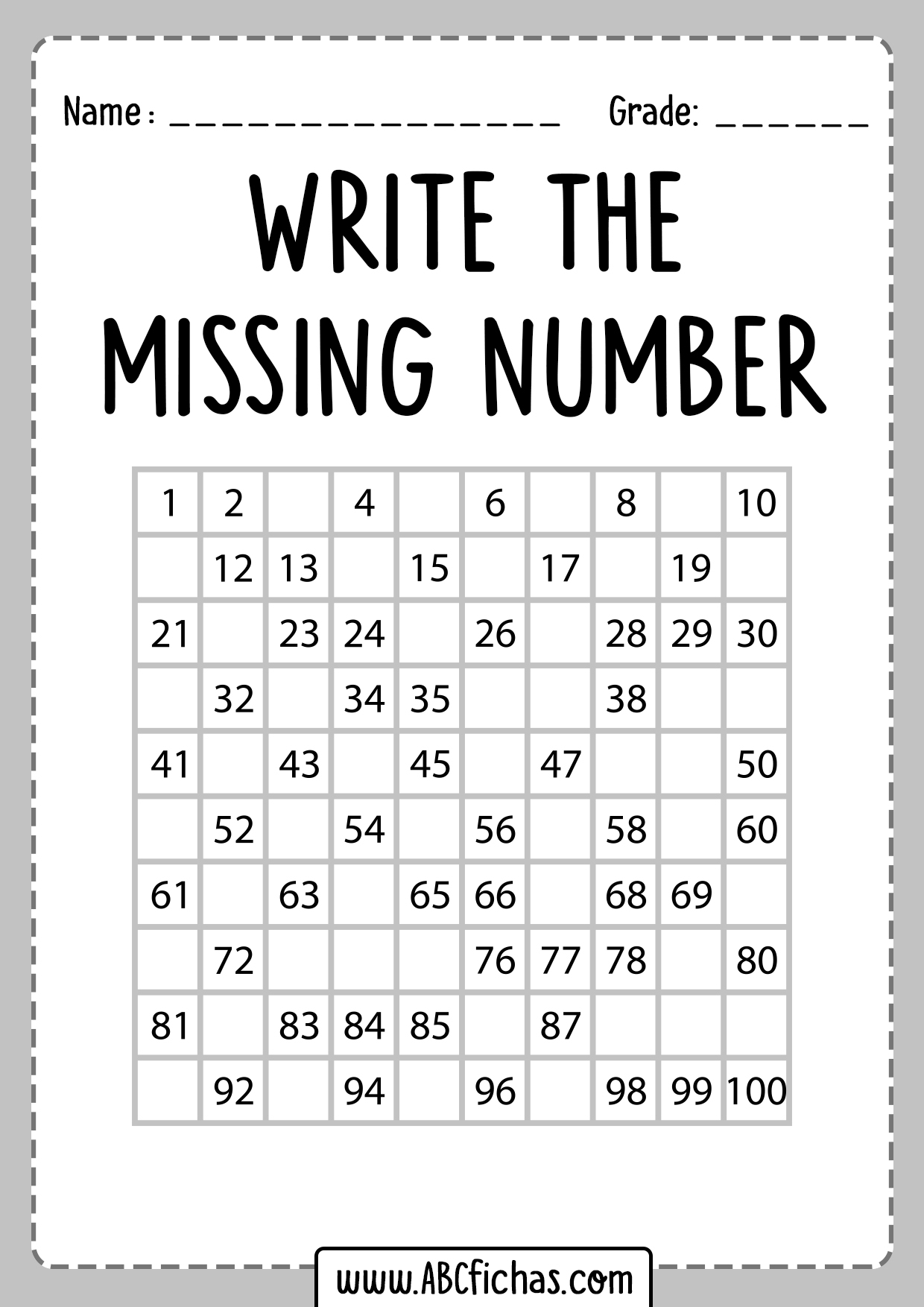 Write the missing number game