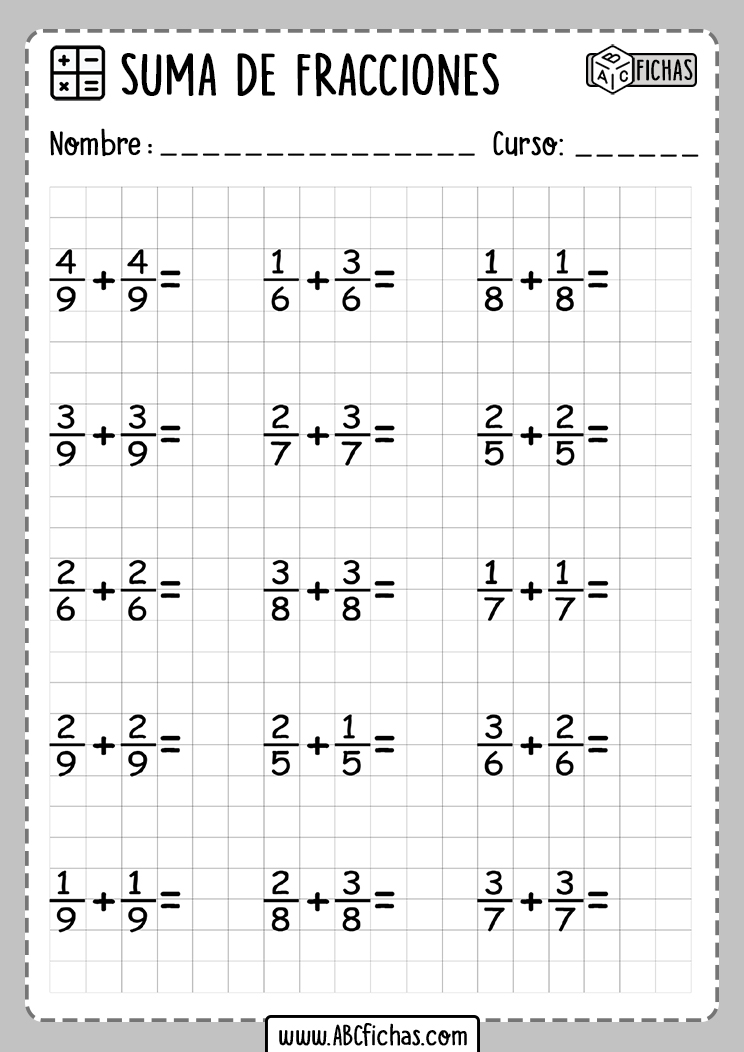 Ejercicios de sumas de fracciones