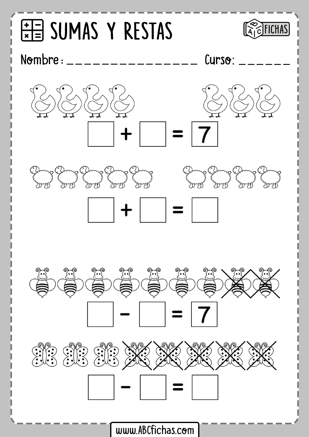 Sumas y Restas con Dibujos Para Primaria (Iniciación)