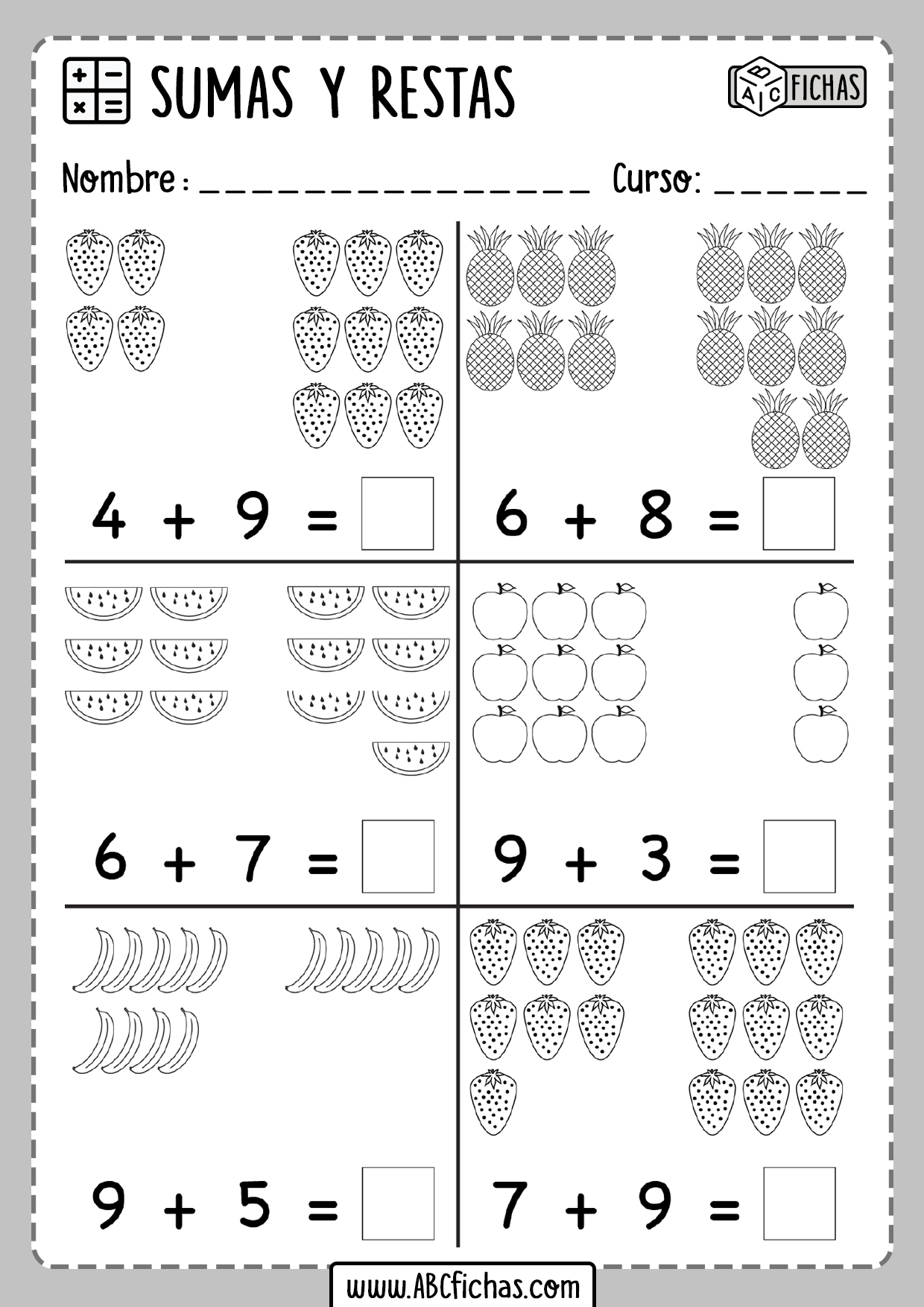 Sumas de dibujos para primaria - ABC Fichas