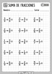 Sumas de fracciones para primaria