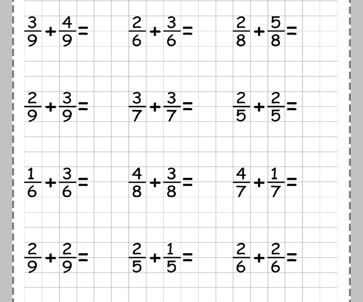 Sumas de fracciones para primaria