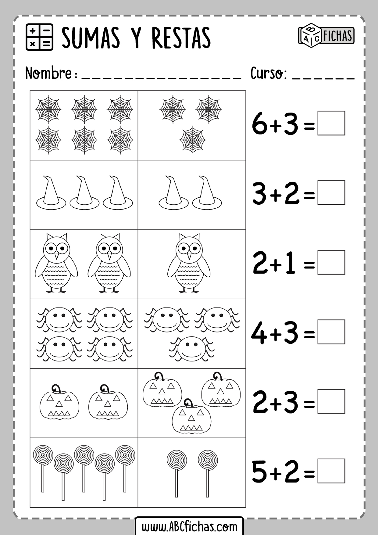 Sumas y restas para primaria con dibujos