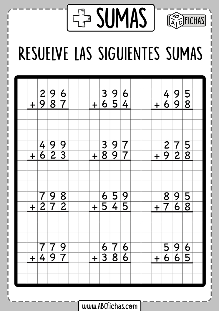 Ejercicios de sumas de 3 digitos