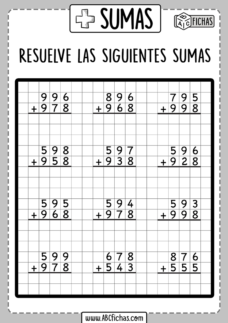 Ejercicios de sumas para imprimir