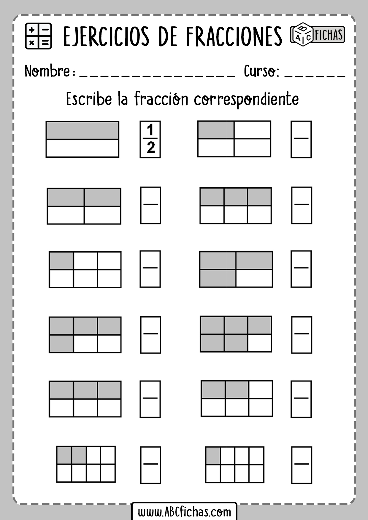 Fichas con ejercicios de fracciones