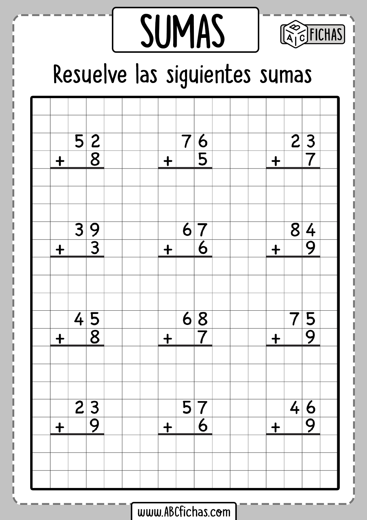 Fichas De Sumas De Dos Sumandos Para Primaria Abc Fichas