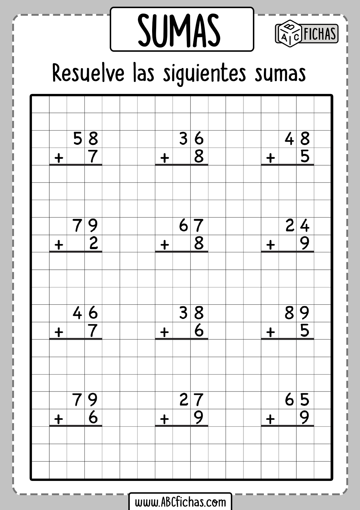 Fichas de sumas para niños de primaria