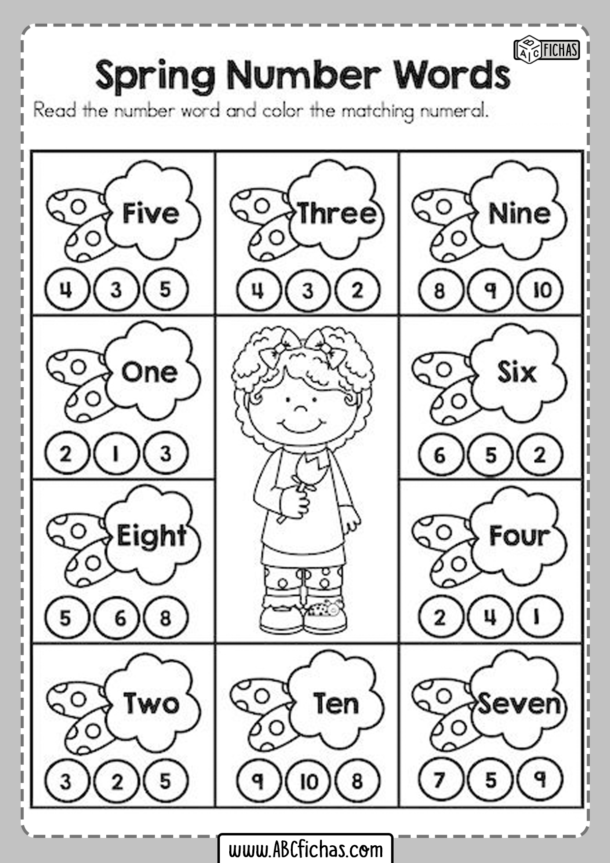 Actividad numeros ingles para niños