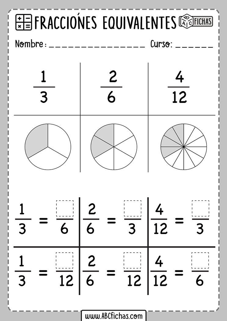 Ejercicios de fracciones equivalentes