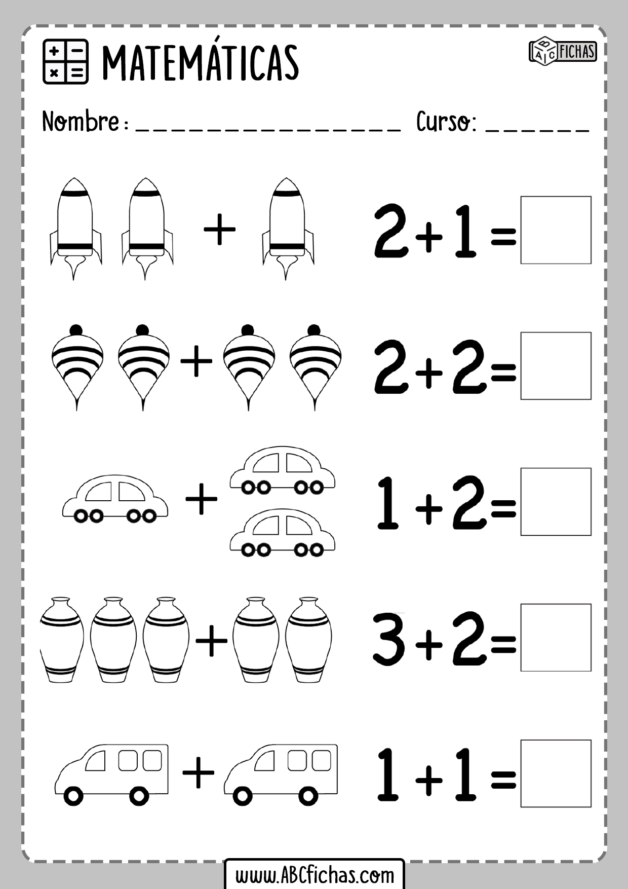 Ejercicios de sumas de dibujos para niños - ABC Fichas