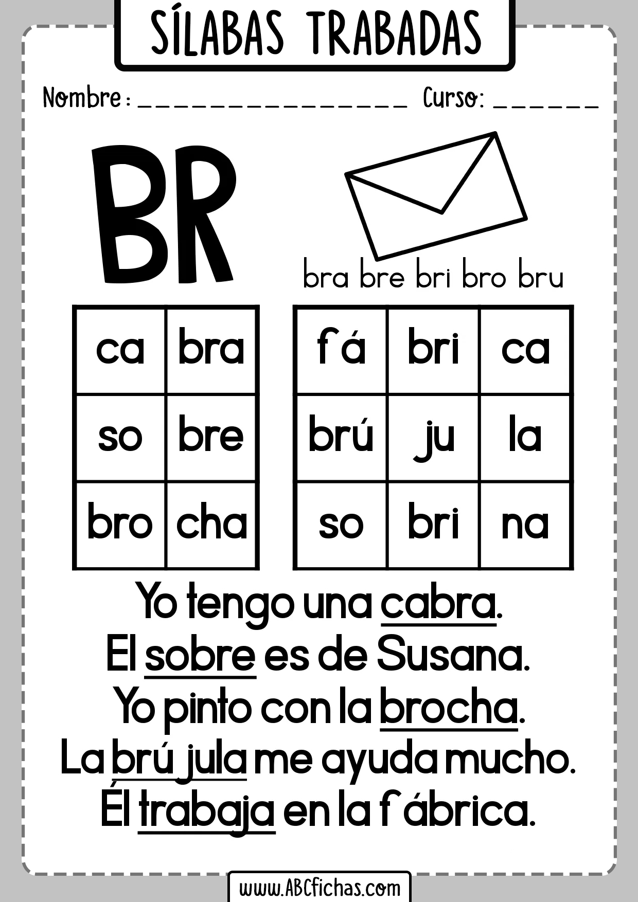 Mareo Oxidar Punto de exclamación Fichas silabas trabadas br - bra bre bri bro bru - ABC Fichas