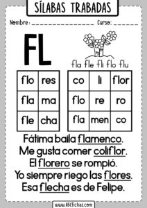 Fichas silabas trabadas fl - fla fle fli flo flu