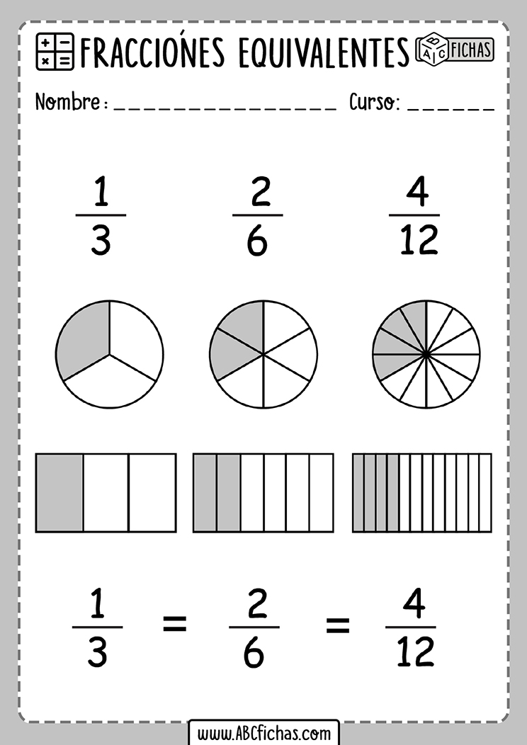 Fichas de fracciones equivalentes