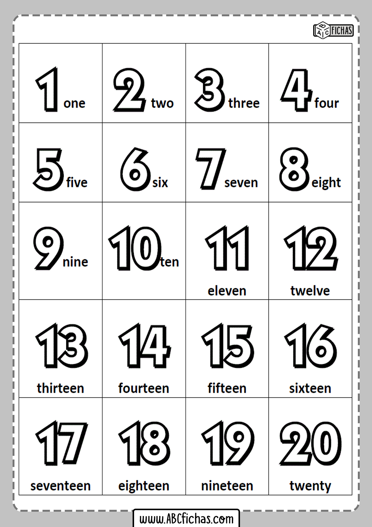 Fichas De Los Números En Inglés Para Niños Para Imprimir