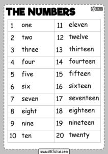 Numeros del 1 al 20 en ingles