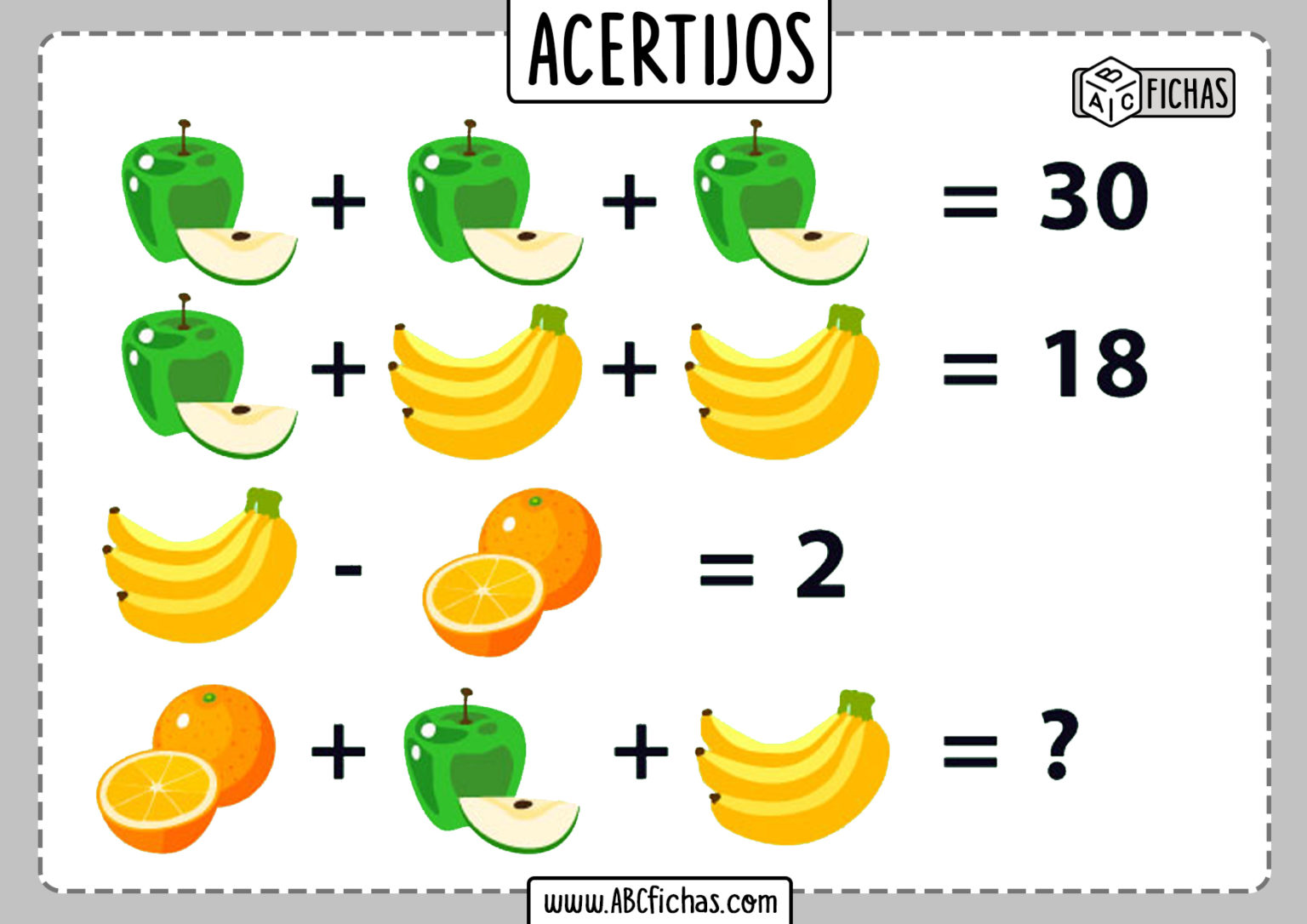 Acertijos Matemáticos Fáciles Para Niños PARA IMPRIMIR