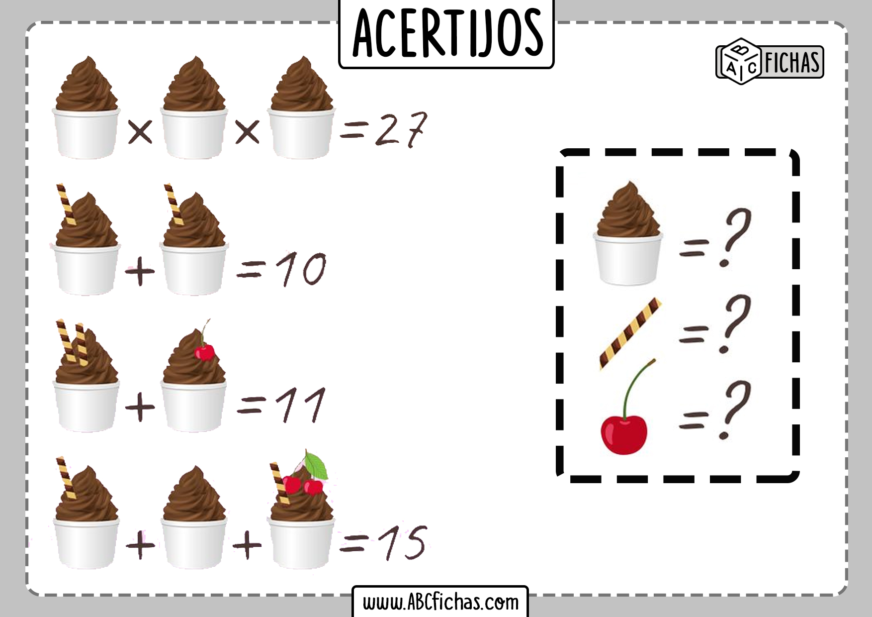 Acertijos de matematicas de numeros con dibujos - ABC Fichas