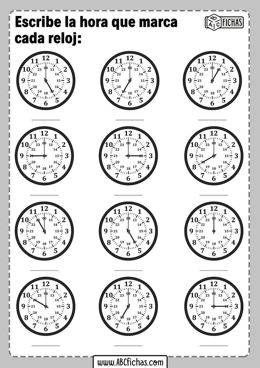 Ejercicios de completar la hora que es