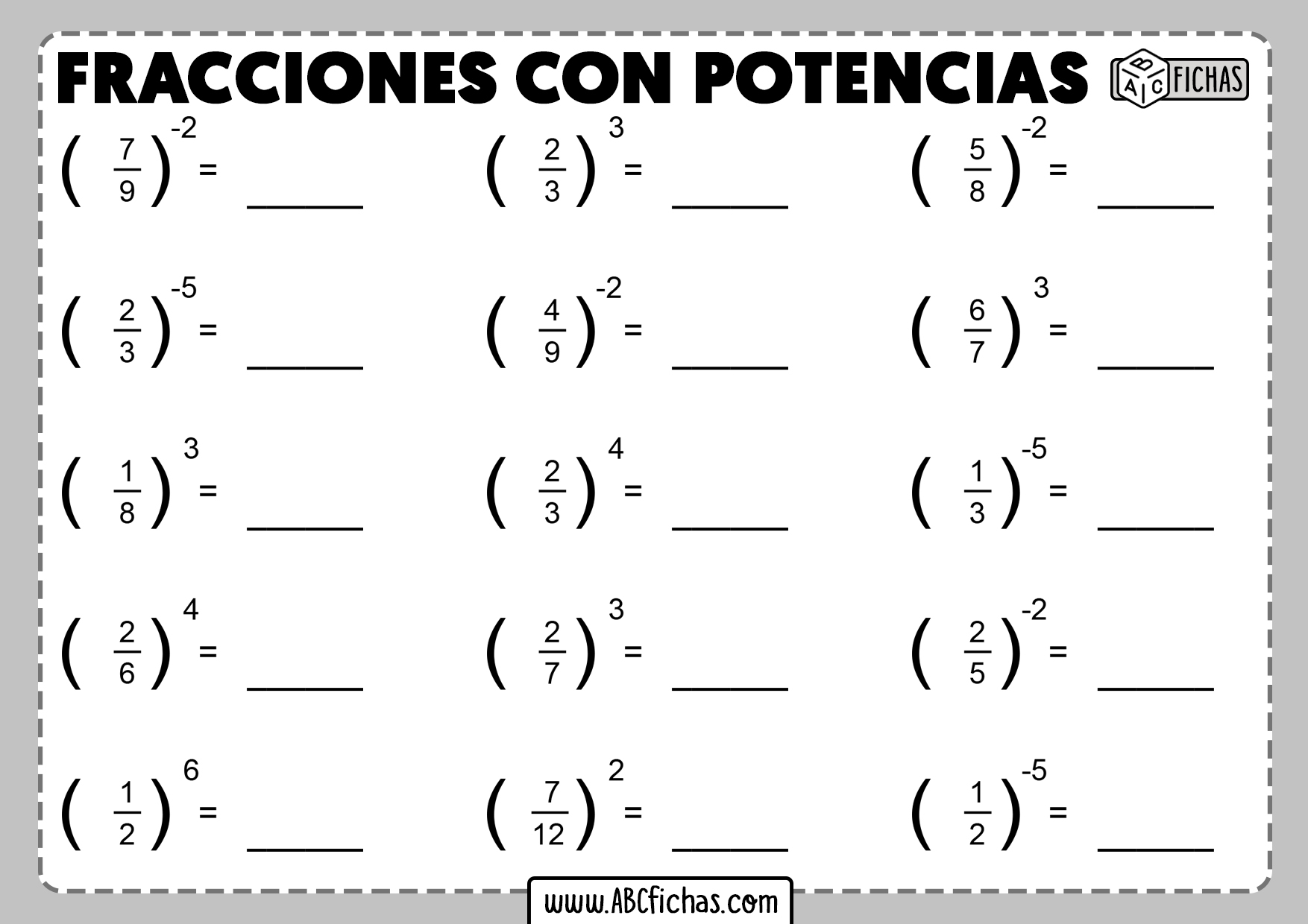 Ejercicios de fracciones con potencias